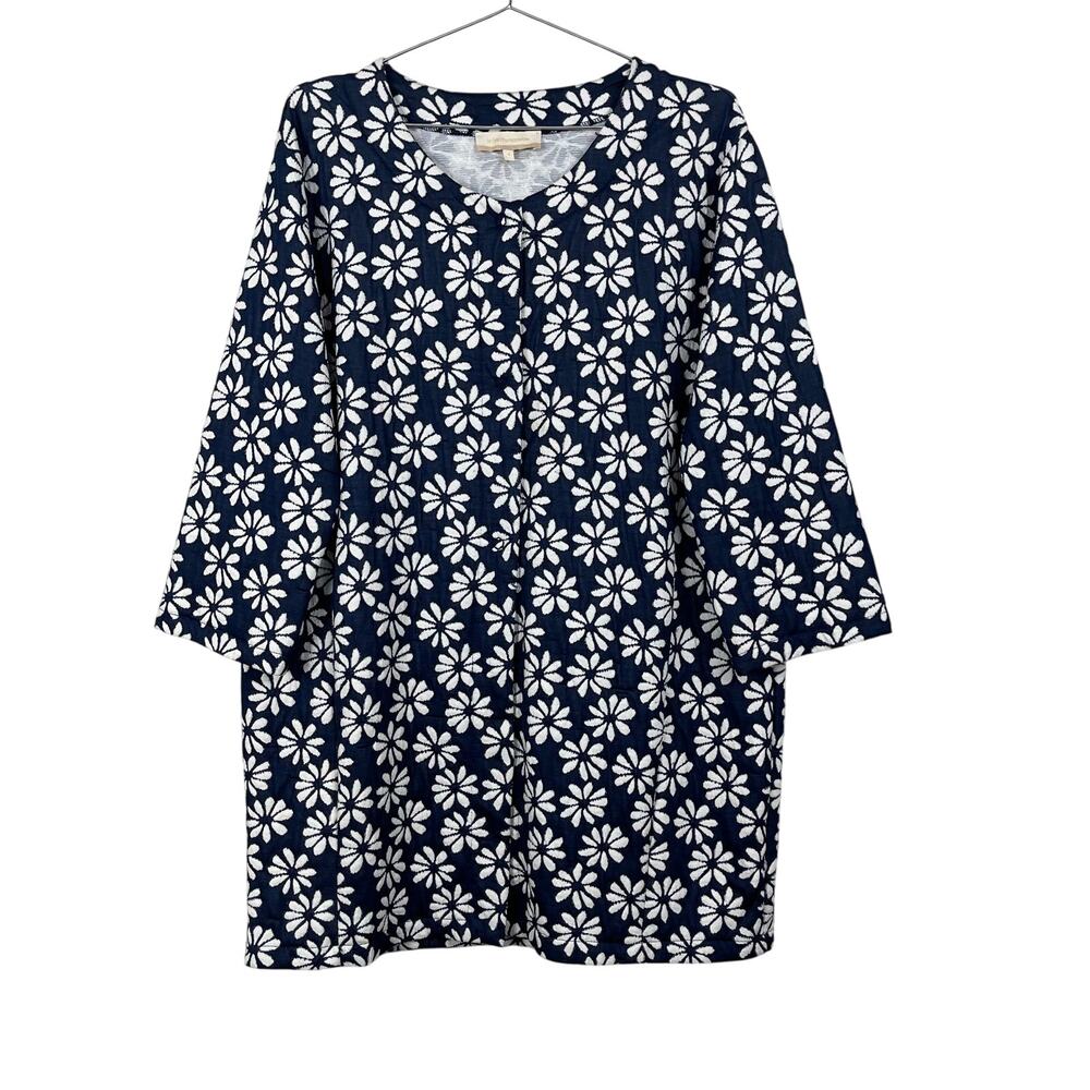 Anthropologie La Fee Maraboutee Blue‎ Floral Snap Button Cardigan Jacket Size 4